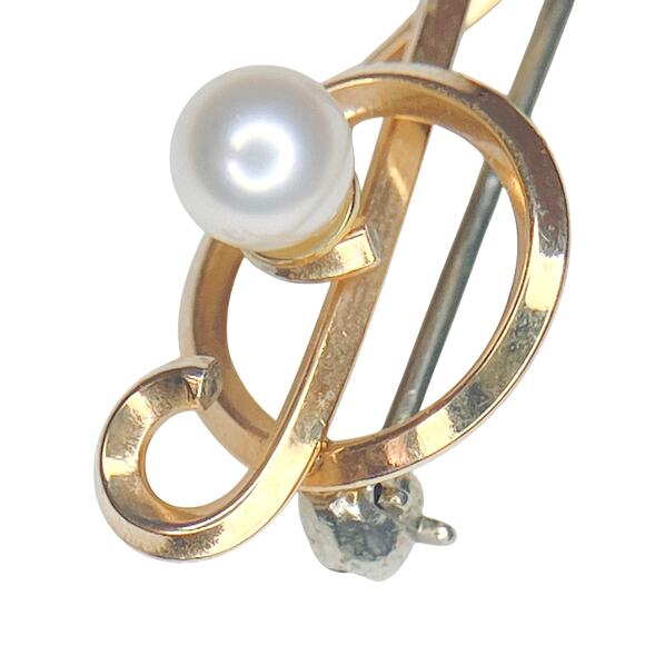 Vintage Signed Krementz Gold Filled Treble Clef Pearl Brooch Music - Picture 5 of 10